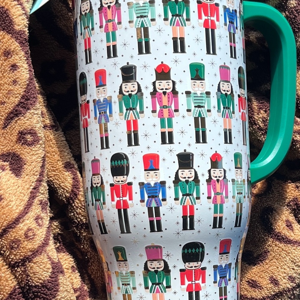 SWIG 40oz Christmas Nutcracker Themed Travel Mug with Green Handle